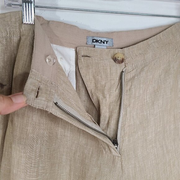 Vintage DKNY Linen Lagenlook Tan Beige Flowy Ankle Crop Pants - Picture 7 of 9